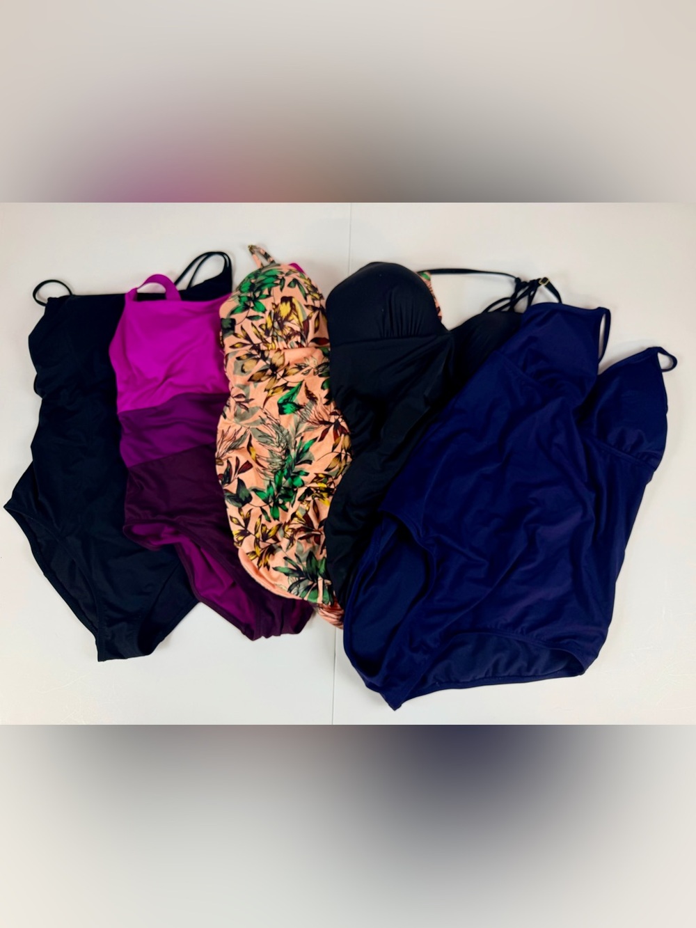 Athleta Women’s One-Piece Swimsuit Bundle — Black, Magenta, Peach Floral & Navy